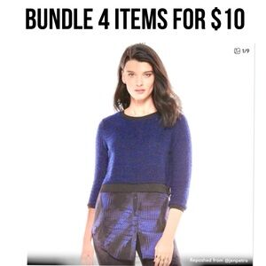*4 FOR $10* Elie Tahari Blue Mock Layer Sweater with Black Accents XS